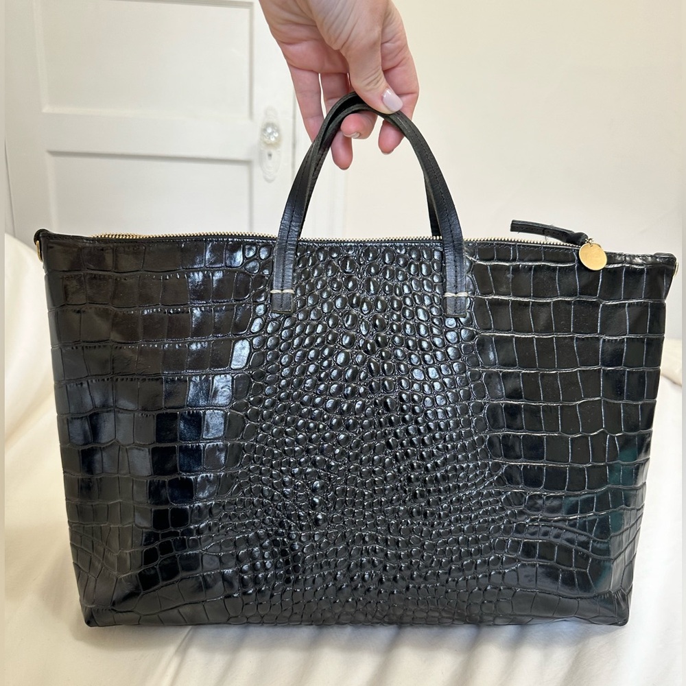 Clare V Black Zipper handle bag Faux Croc